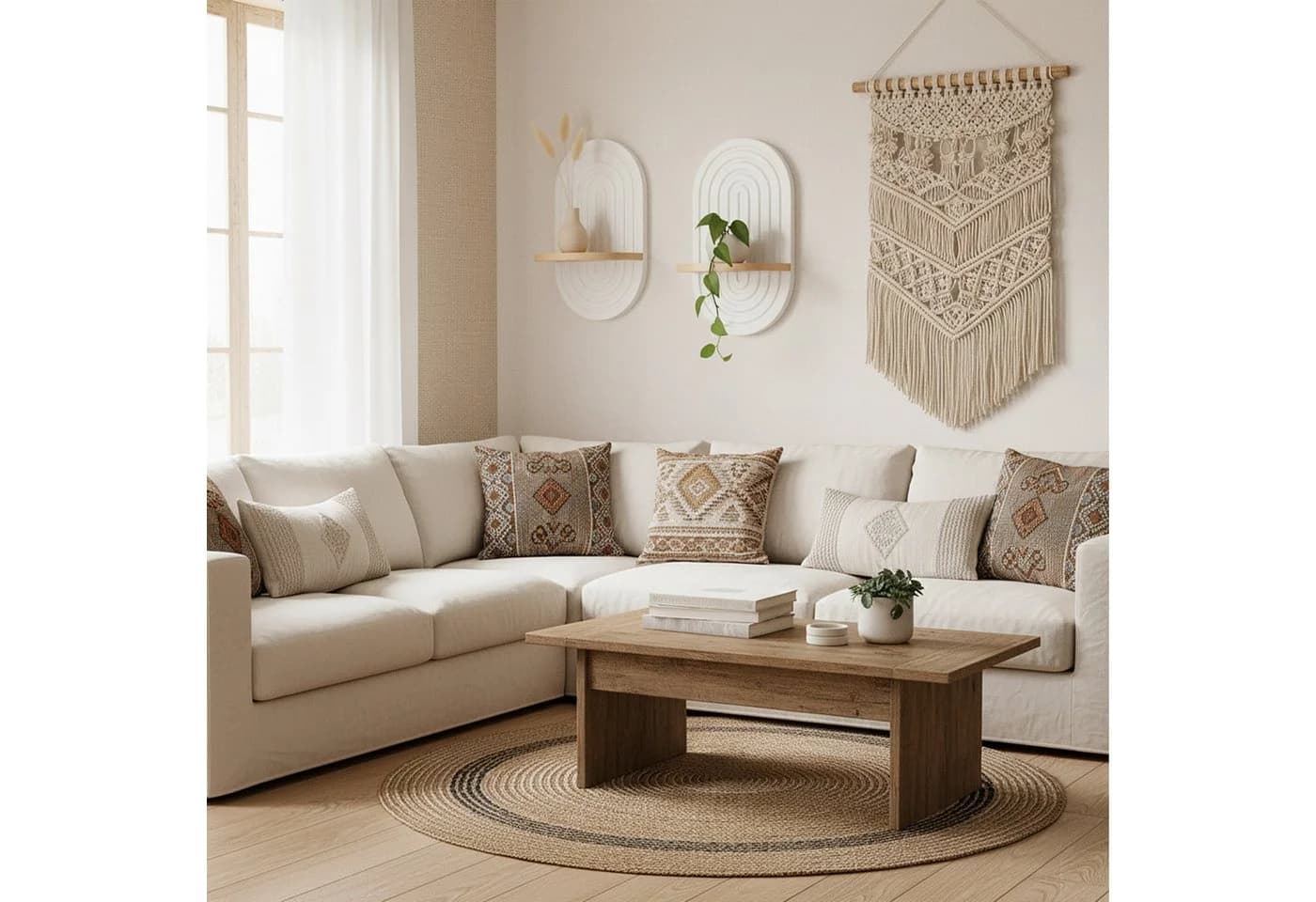 relaxdays Wandregal Boho 2er Set Weiß/Natur - Bild 3