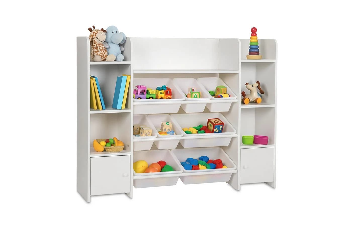 relaxdays Kinderregal mit 8 Boxen, 6 Fächern und 3 Ablagen, Weiß - Bild 2