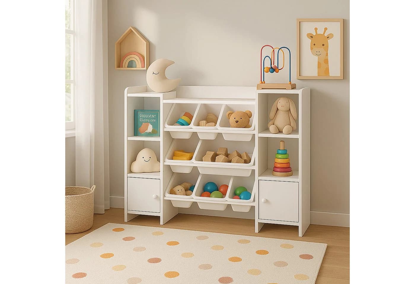 relaxdays Kinderregal mit 8 Boxen, 6 Fächern und 3 Ablagen, Weiß - Bild 3