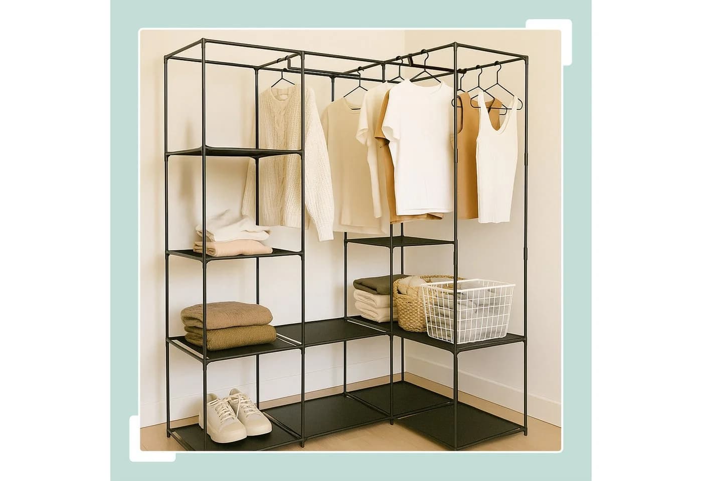 relaxdays Eckschrank Kleiderschrank Schwarz Metall Vlies