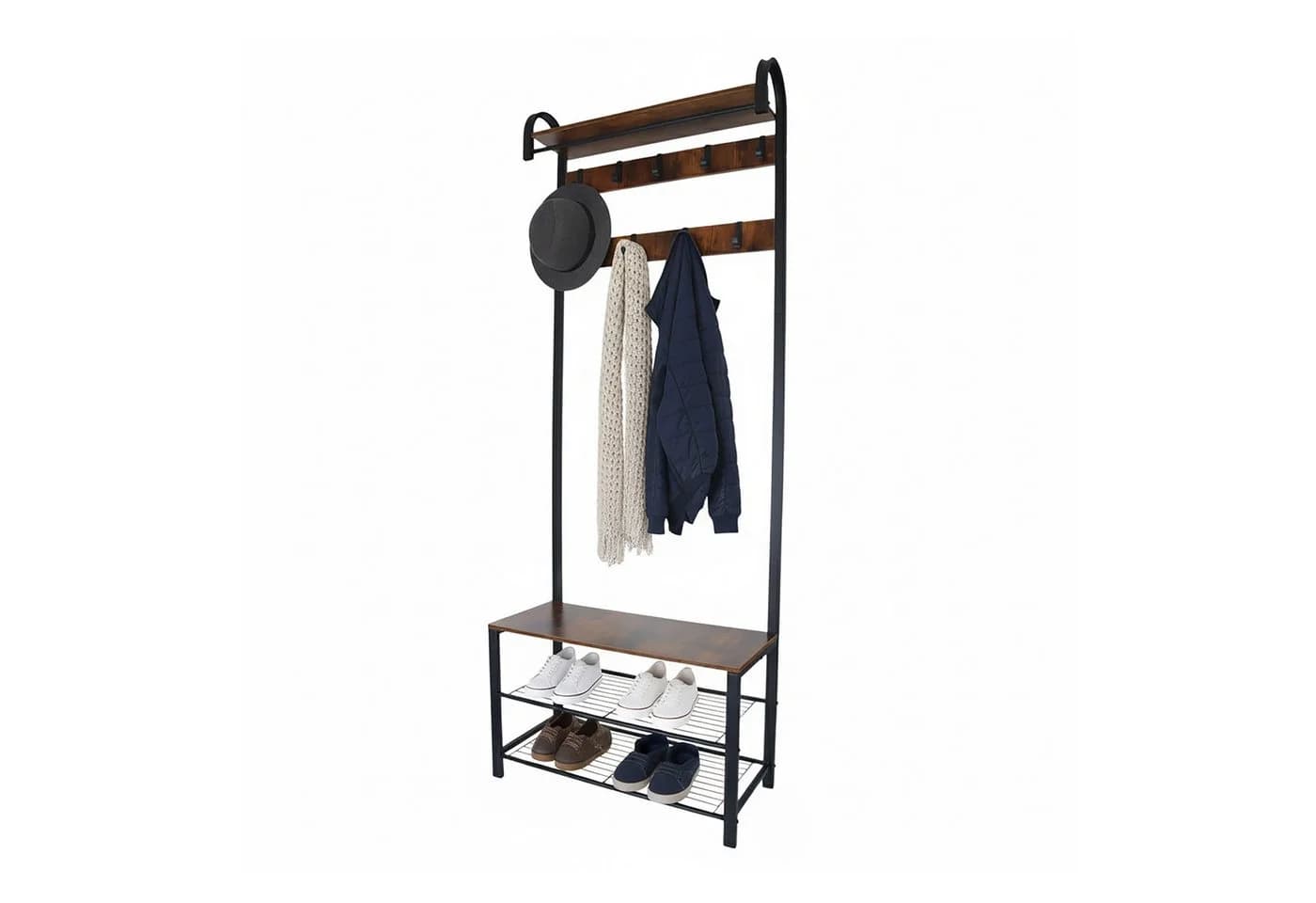 relaxdays Garderobenständer Garderobe mit Schuhbank Schwarz Braun - Bild 2