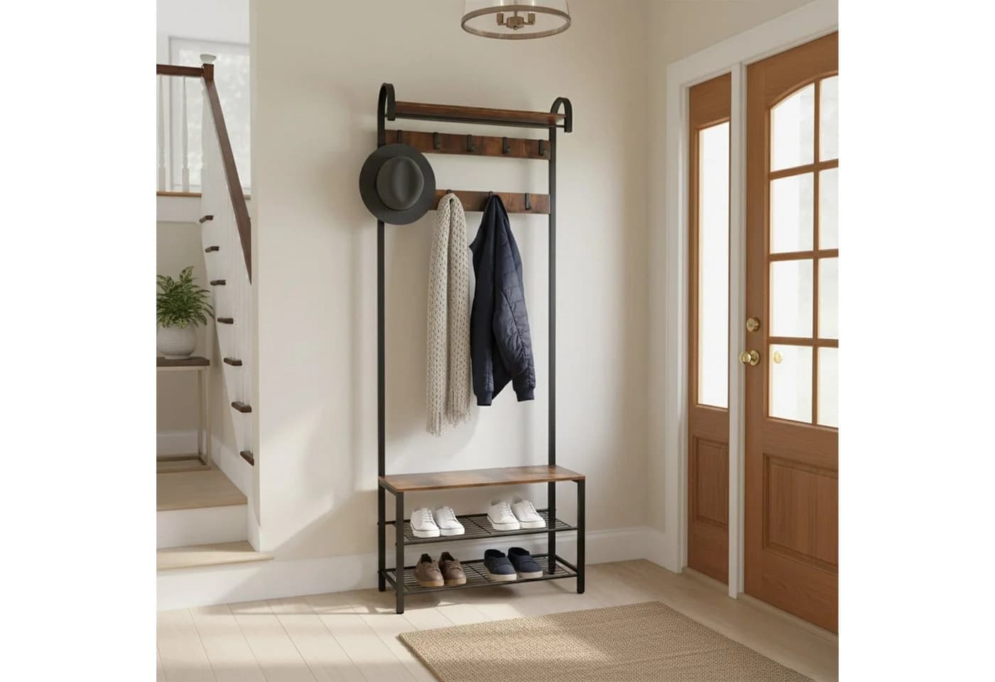 relaxdays Garderobenständer Garderobe mit Schuhbank Schwarz Braun - Bild 3