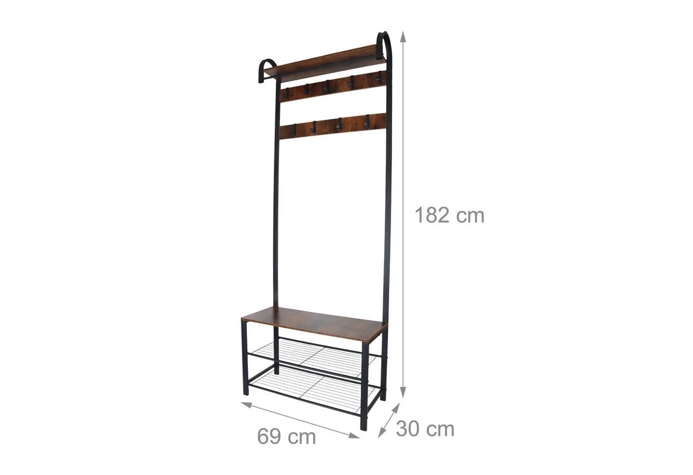 relaxdays Garderobenständer Garderobe mit Schuhbank Schwarz Braun - Bild 4