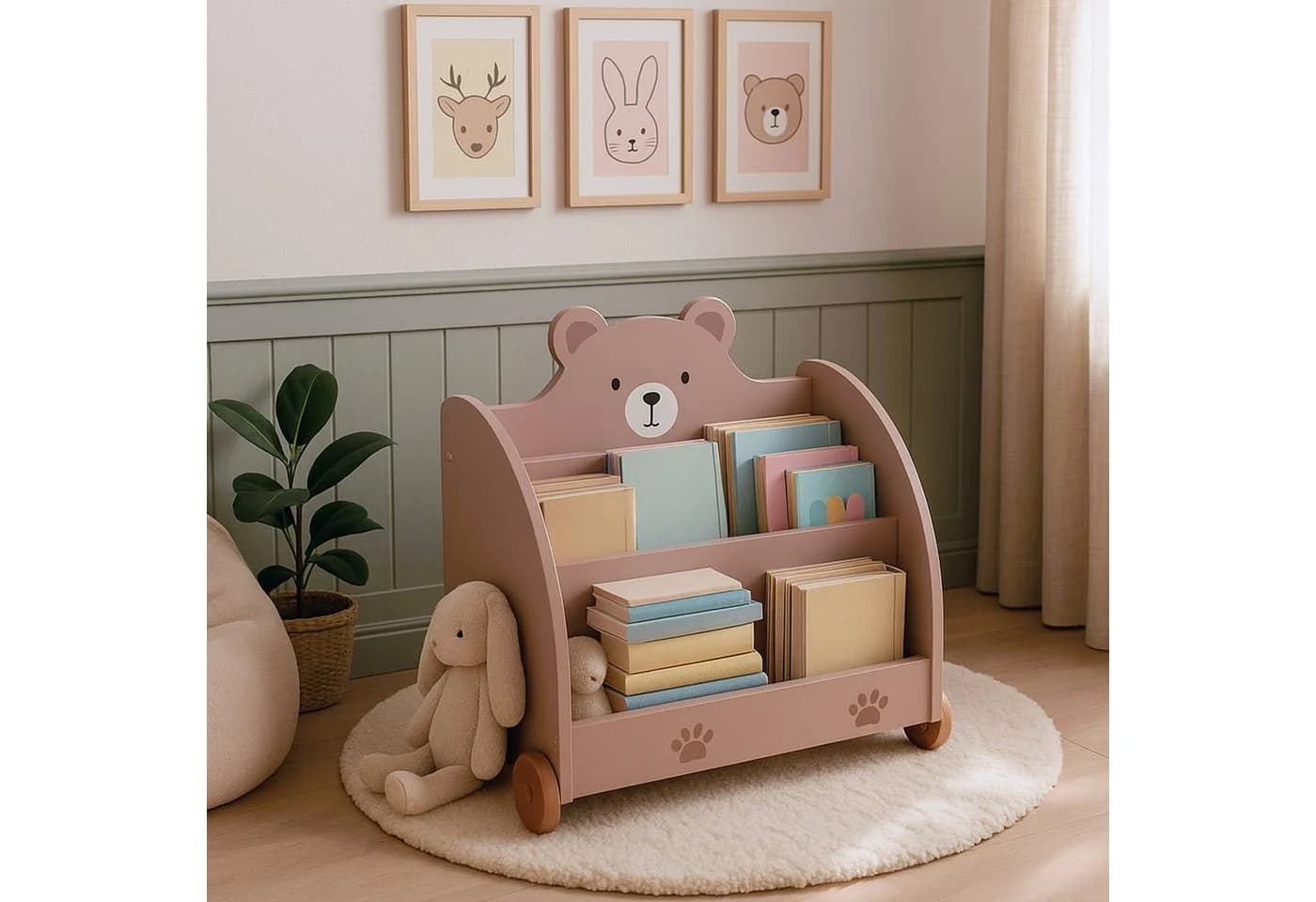relaxdays Kinderregal Bücherregal Kinder Bär-Design Braun