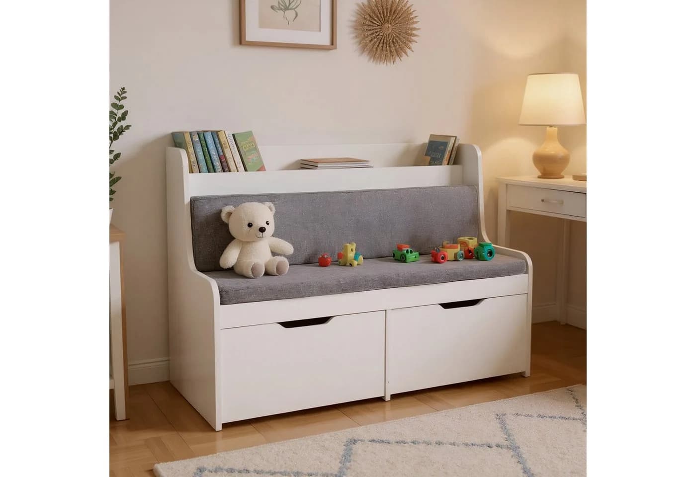relaxdays Truhenbank Kinderbank mit 2 Schubladen Weiß/Grau - Bild 3