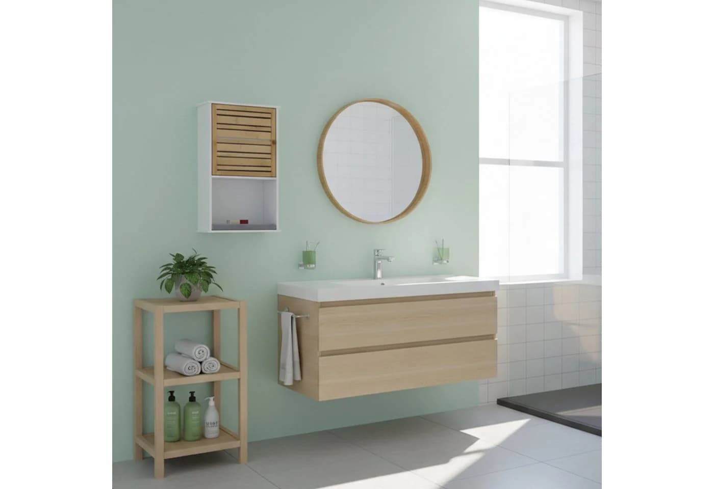 RELAXDAYS Badhängeschrank Bambustür Weiß - Bild 3