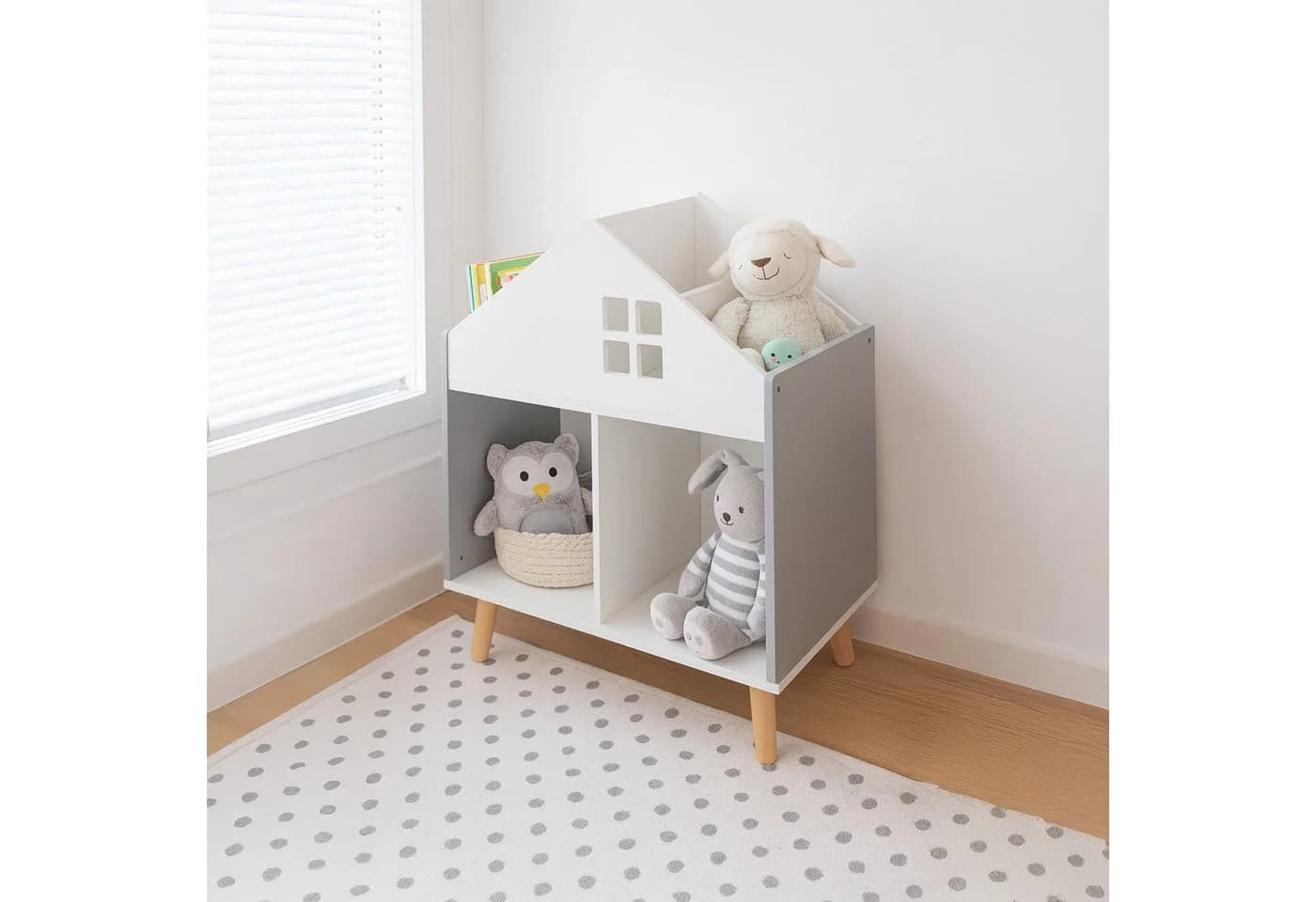 relaxdays Kinderregal in Hausform Weiß/Grau MDF Kiefernholz