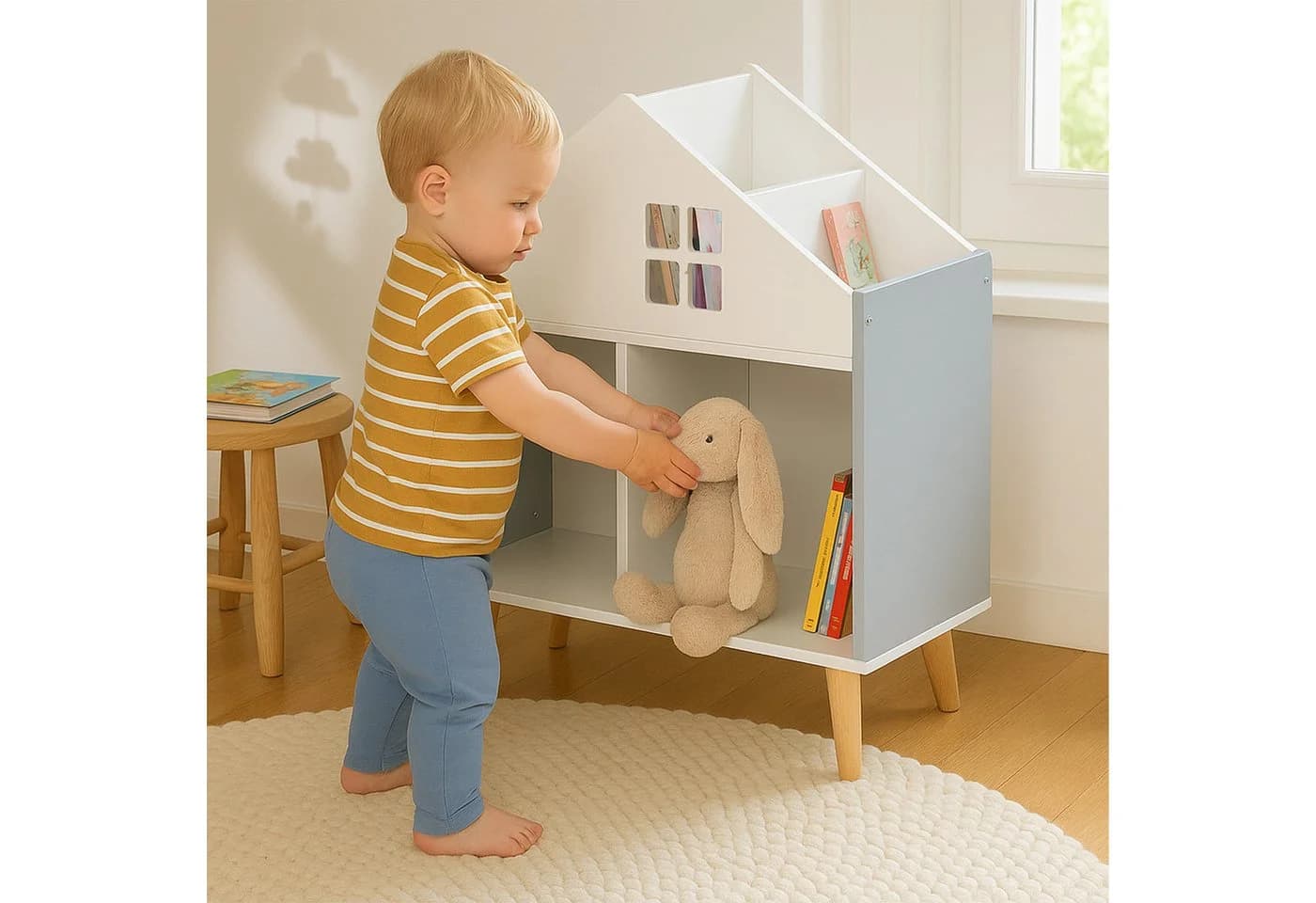 relaxdays Kinderregal in Hausform Weiß/Grau MDF Kiefernholz - Bild 5