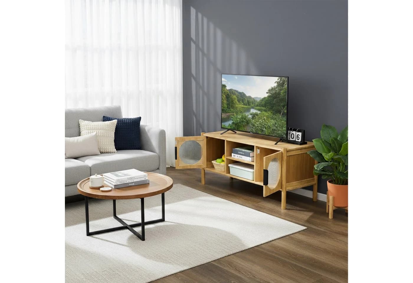 RELAXDAYS TV-Board mit 2 Türen Natur Bambus Acrylglas - Bild 3