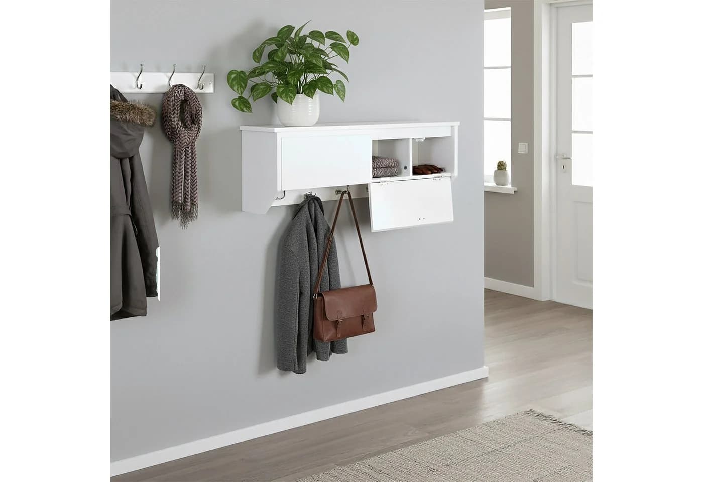 relaxdays Wandgarderobe 5 Haken mit Stauraum Weiß - Bild 3