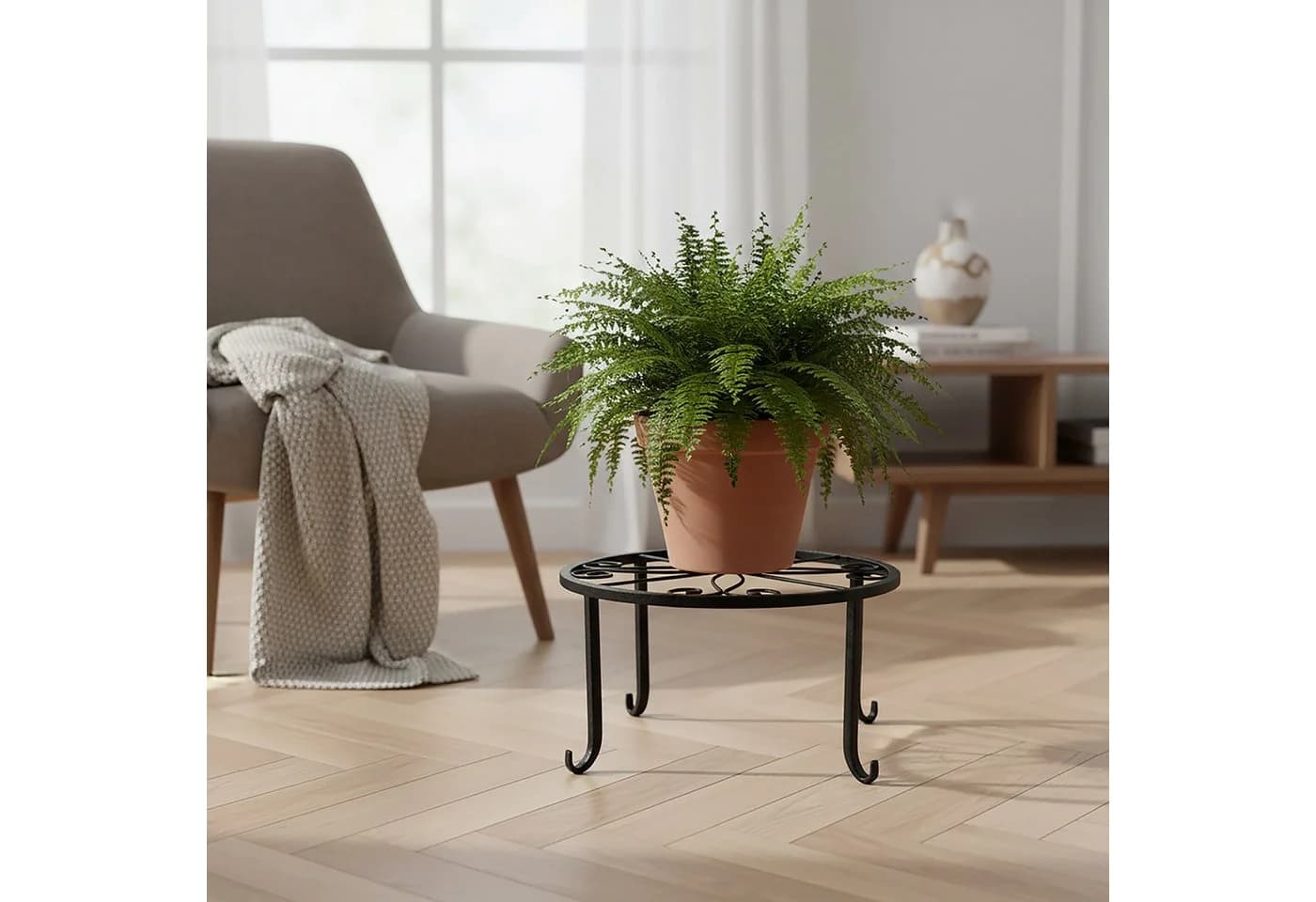 relaxdays Blumenhocker Retro Blumenständer 2er Set Schwarz