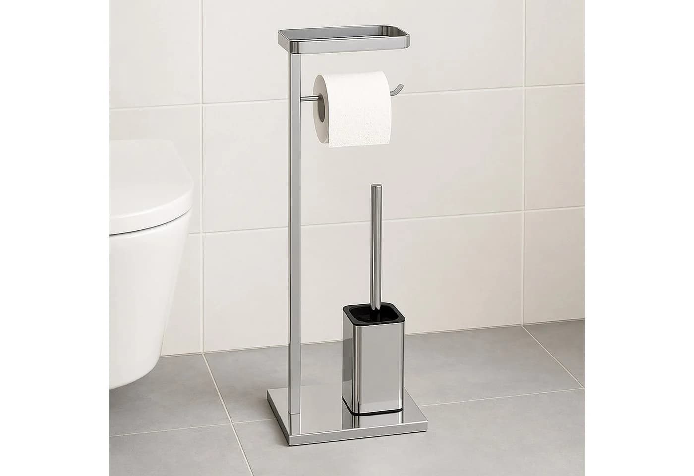 relaxdays WC-Garnitur Metall mit Ablage Silber