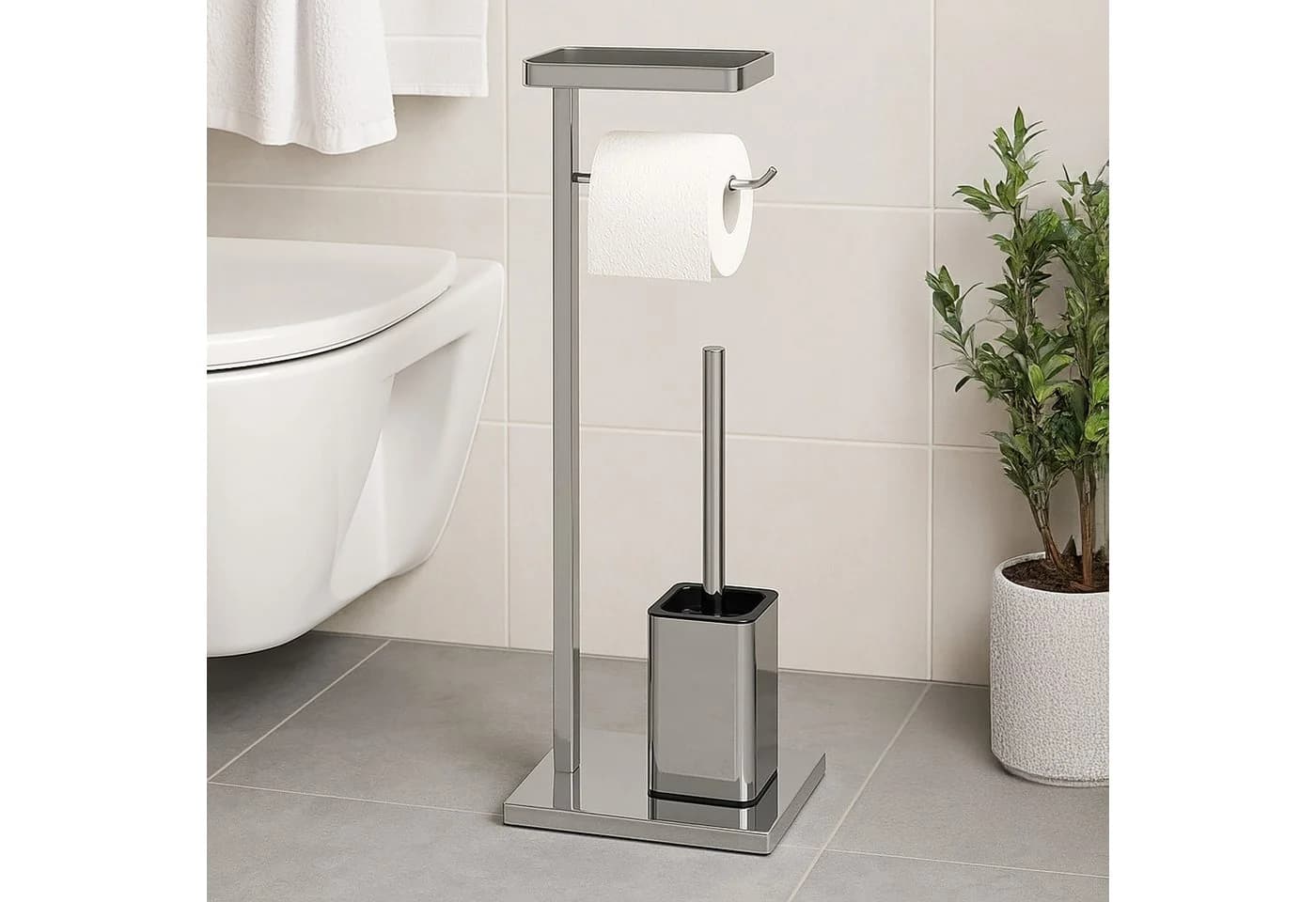 relaxdays WC-Garnitur Metall mit Ablage Silber - Bild 3