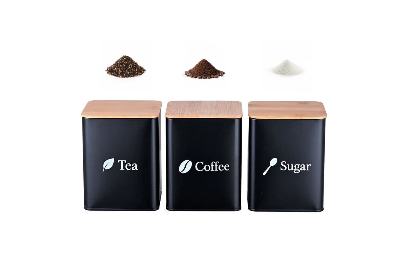 relaxdays Vorratsdose 3er Set Kaffee Tee Zucker Stahl Schwarz - Bild 2