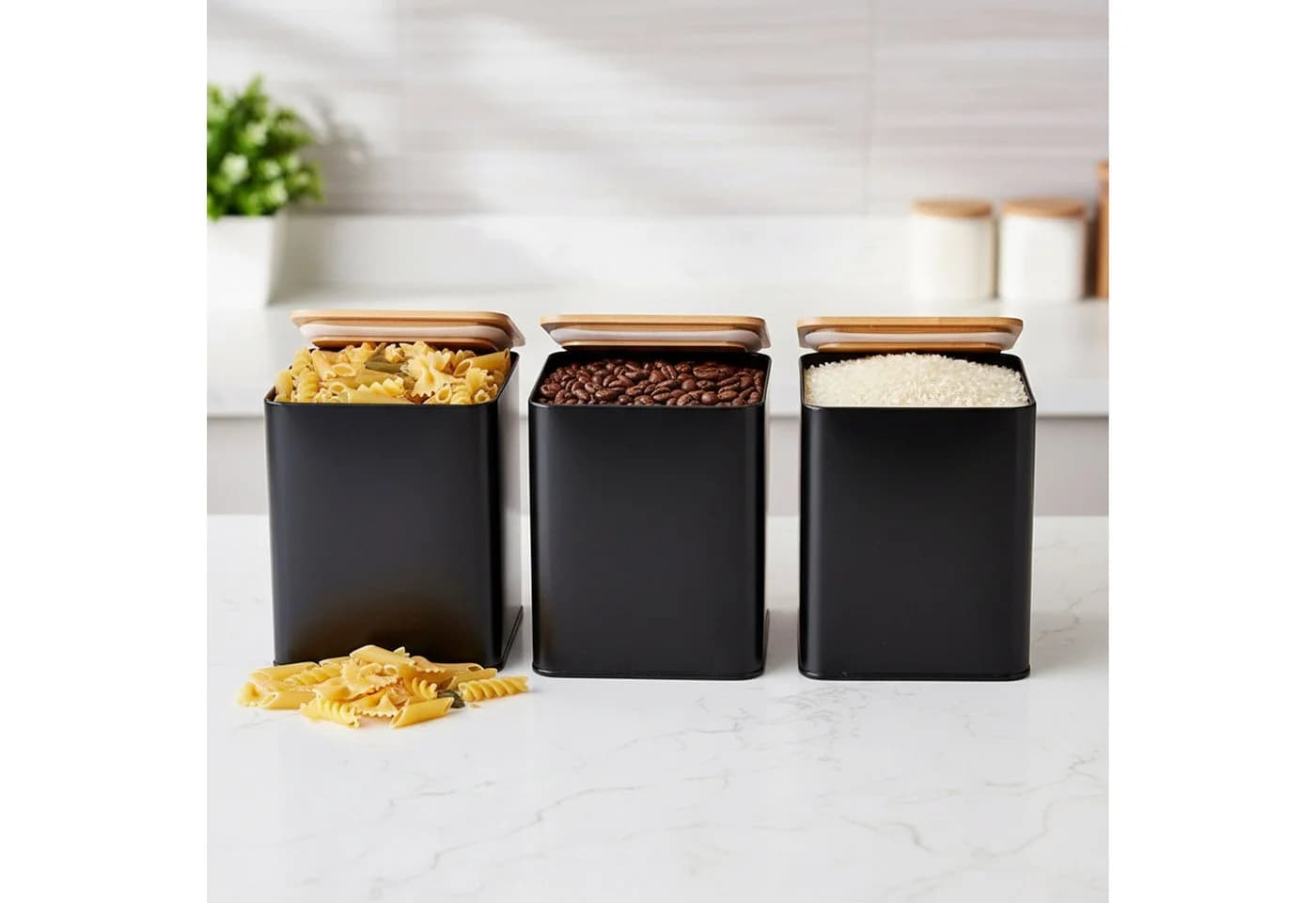 relaxdays Vorratsdose 3er Set Kaffee Tee Zucker Stahl Schwarz - Bild 3