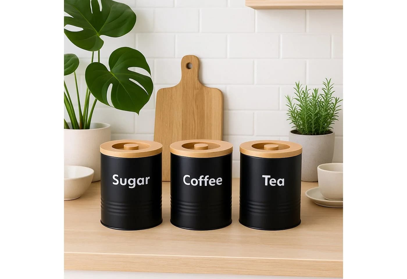 relaxdays Vorratsdose 3er Set Stahl Schwarz Weiß Braun