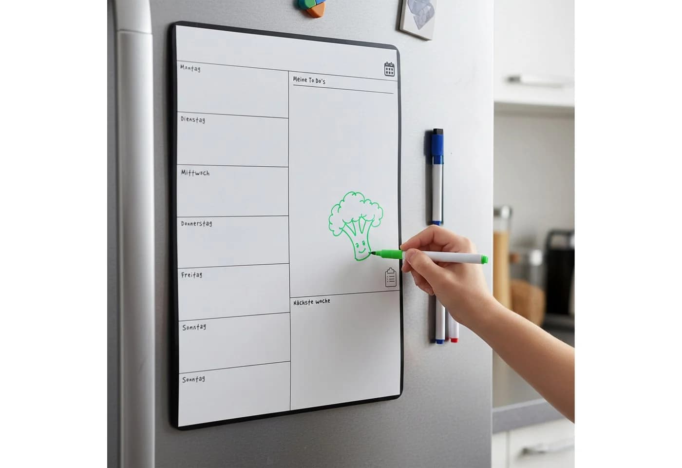 relaxdays Memoboard Speiseplan Wochenplaner magnetisch Schwarz