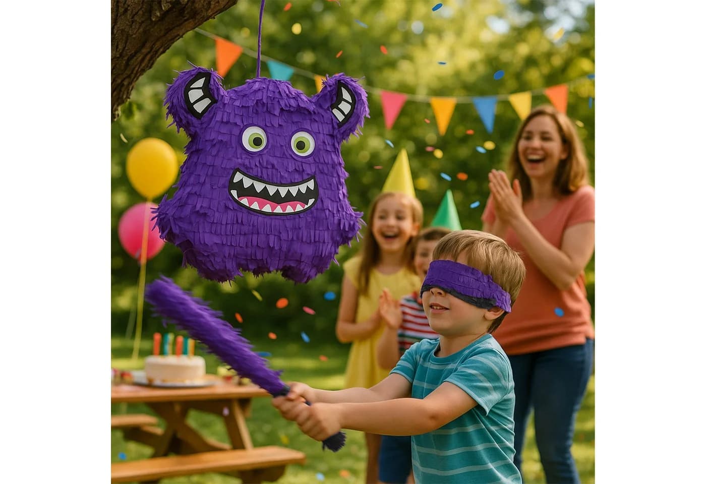 RELAXDAYS Pinata Set Monster mit Stab und Maske Lila - Bild 3