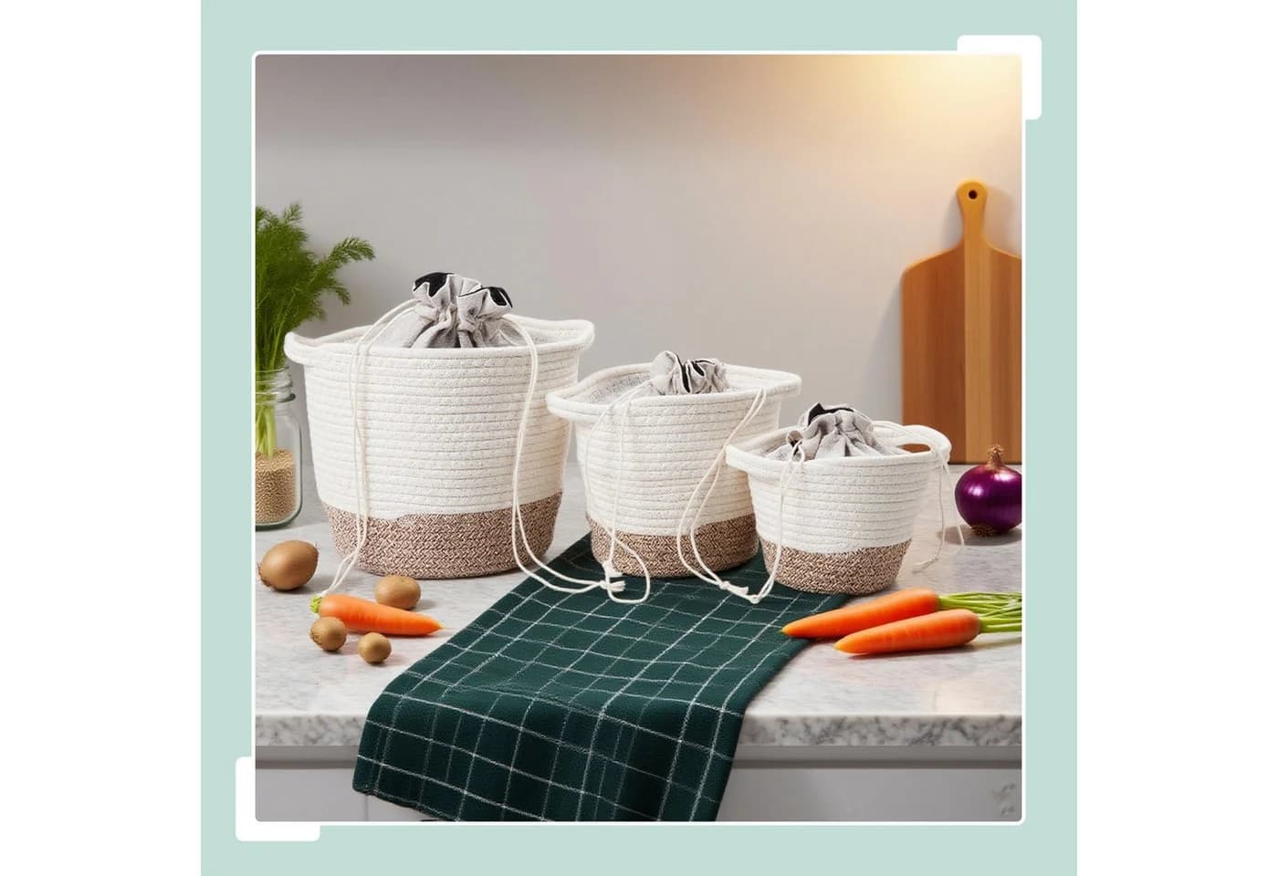 relaxdays 3er Set Gemüsebeutel aus Baumwolle für Kartoffeln & Zwiebeln