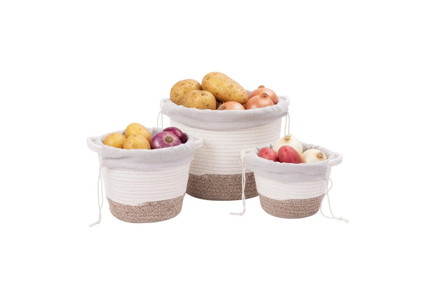 relaxdays 3er Set Gemüsebeutel aus Baumwolle für Kartoffeln & Zwiebeln - Bild 2