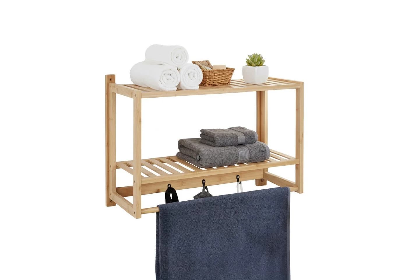 RELAXDAYS Wandregal Bad mit Haken & Handtuchstange Natur Bambus - Bild 2