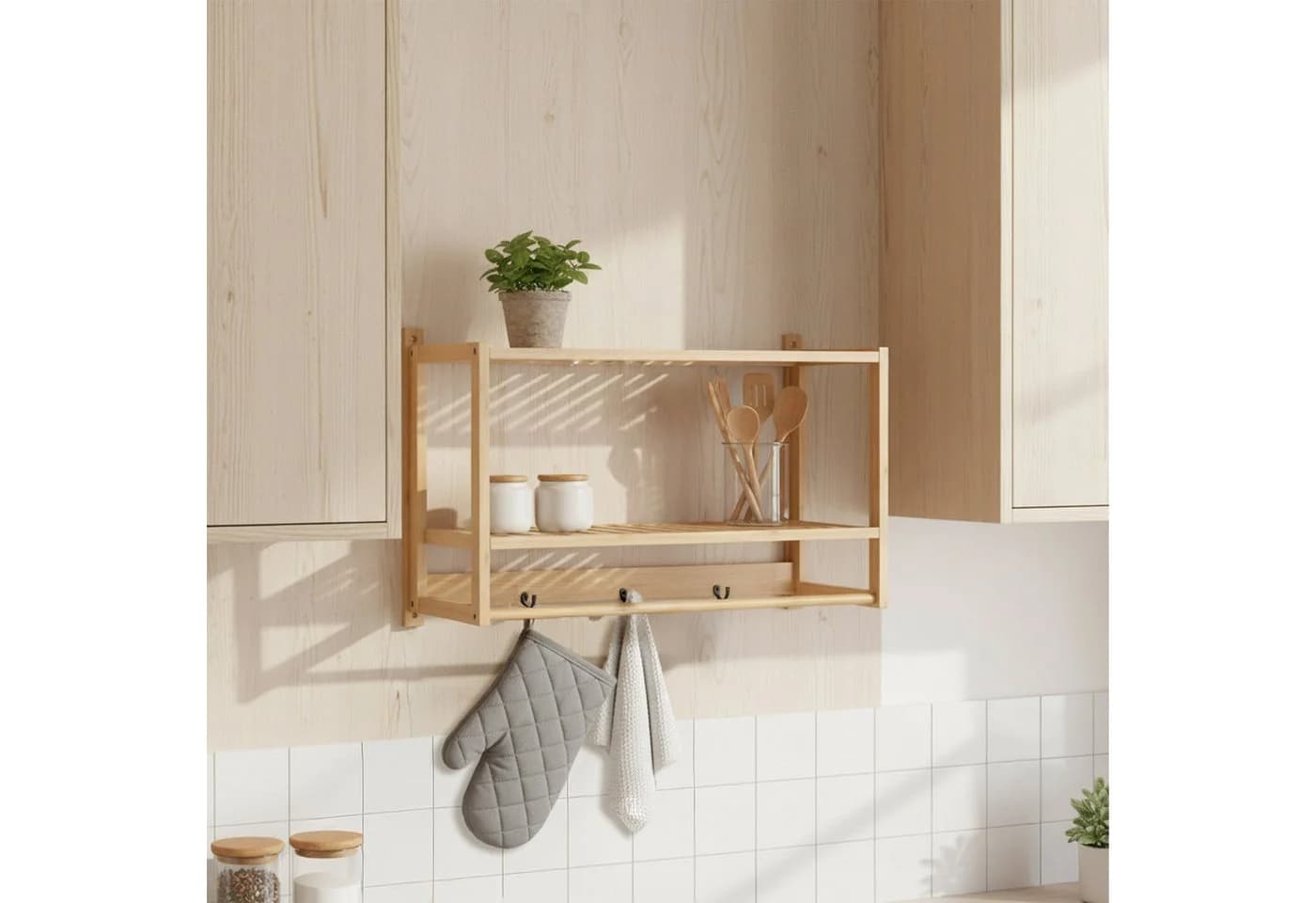 RELAXDAYS Wandregal Bad mit Haken & Handtuchstange Natur Bambus - Bild 3