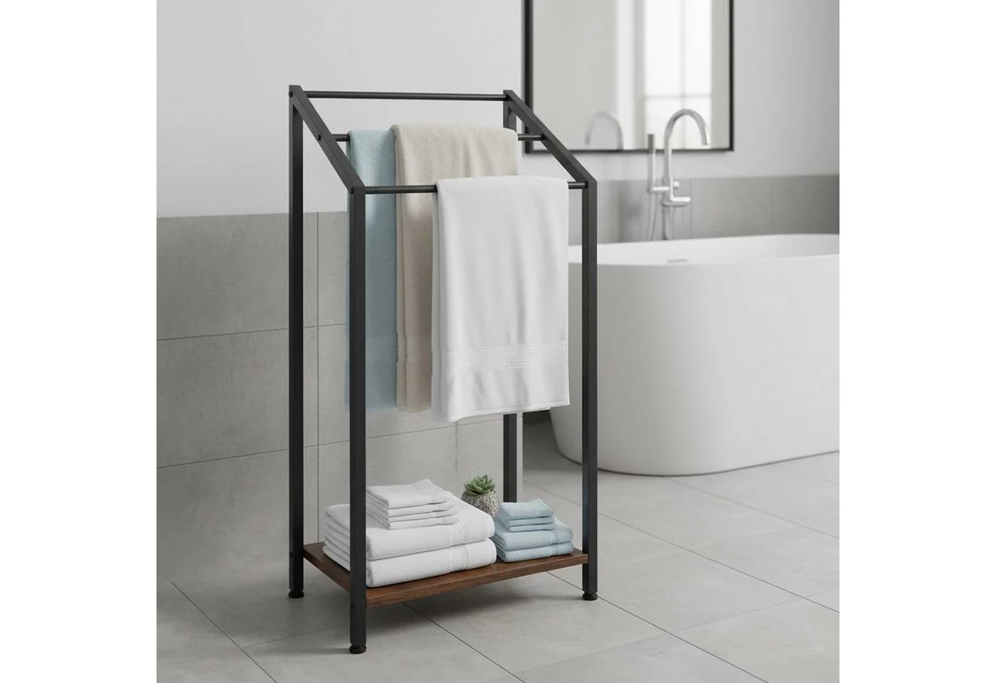 relaxdays Handtuchständer mit Ablage Industrial Design Schwarz Braun