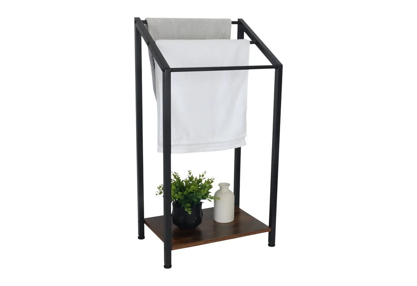relaxdays Handtuchständer mit Ablage Industrial Design Schwarz Braun - Bild 2