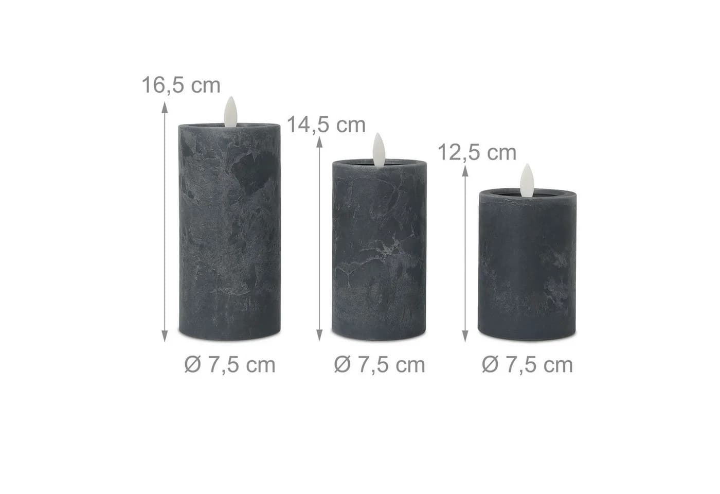 relaxdays LED-Kerzen 3er Set Betonoptik Grau - Bild 4