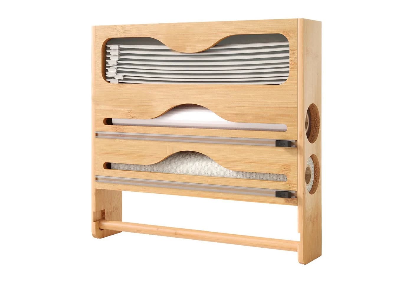 relaxdays Wandrollenhalter Küche 4-in-1 Bambus mit Schneider - Bild 2