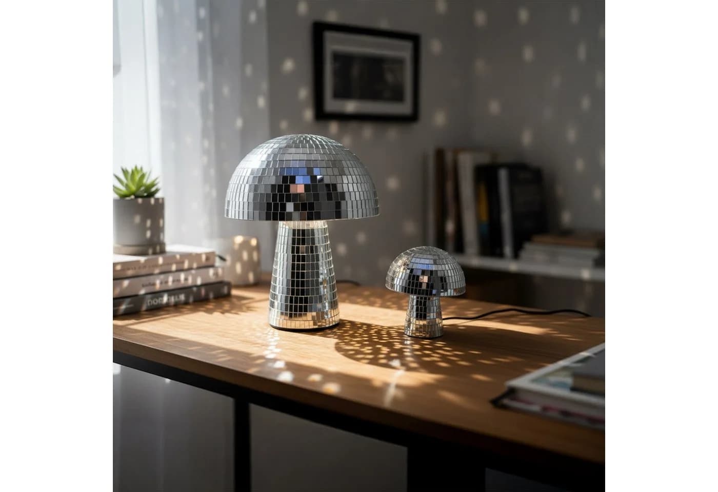 relaxdays Discolicht Disco Pilz 2er Set Silber Mosaikdesign