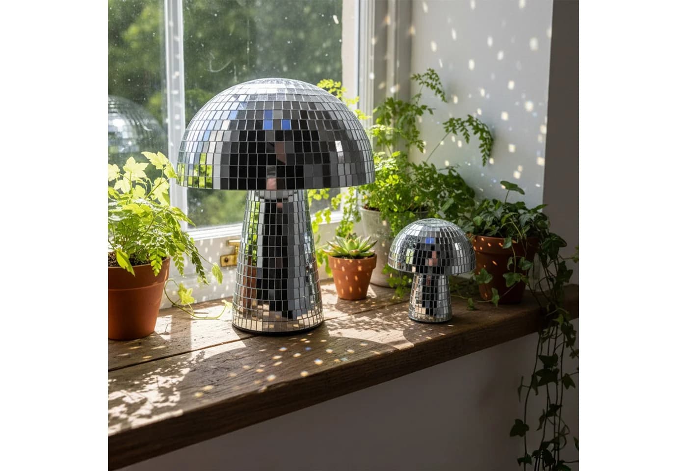 relaxdays Discolicht Disco Pilz 2er Set Silber Mosaikdesign - Bild 3