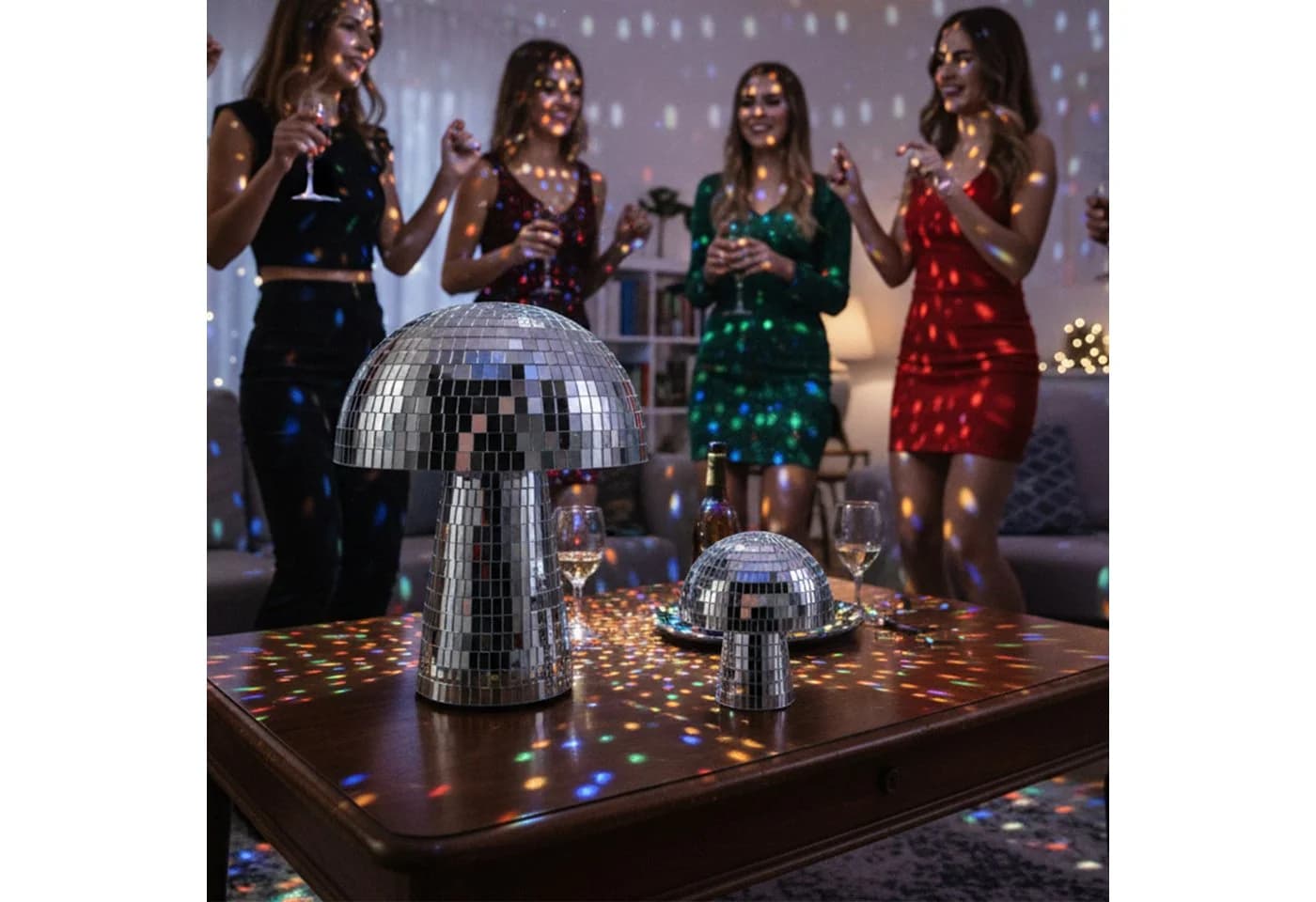 relaxdays Discolicht Disco Pilz 2er Set Silber Mosaikdesign - Bild 5