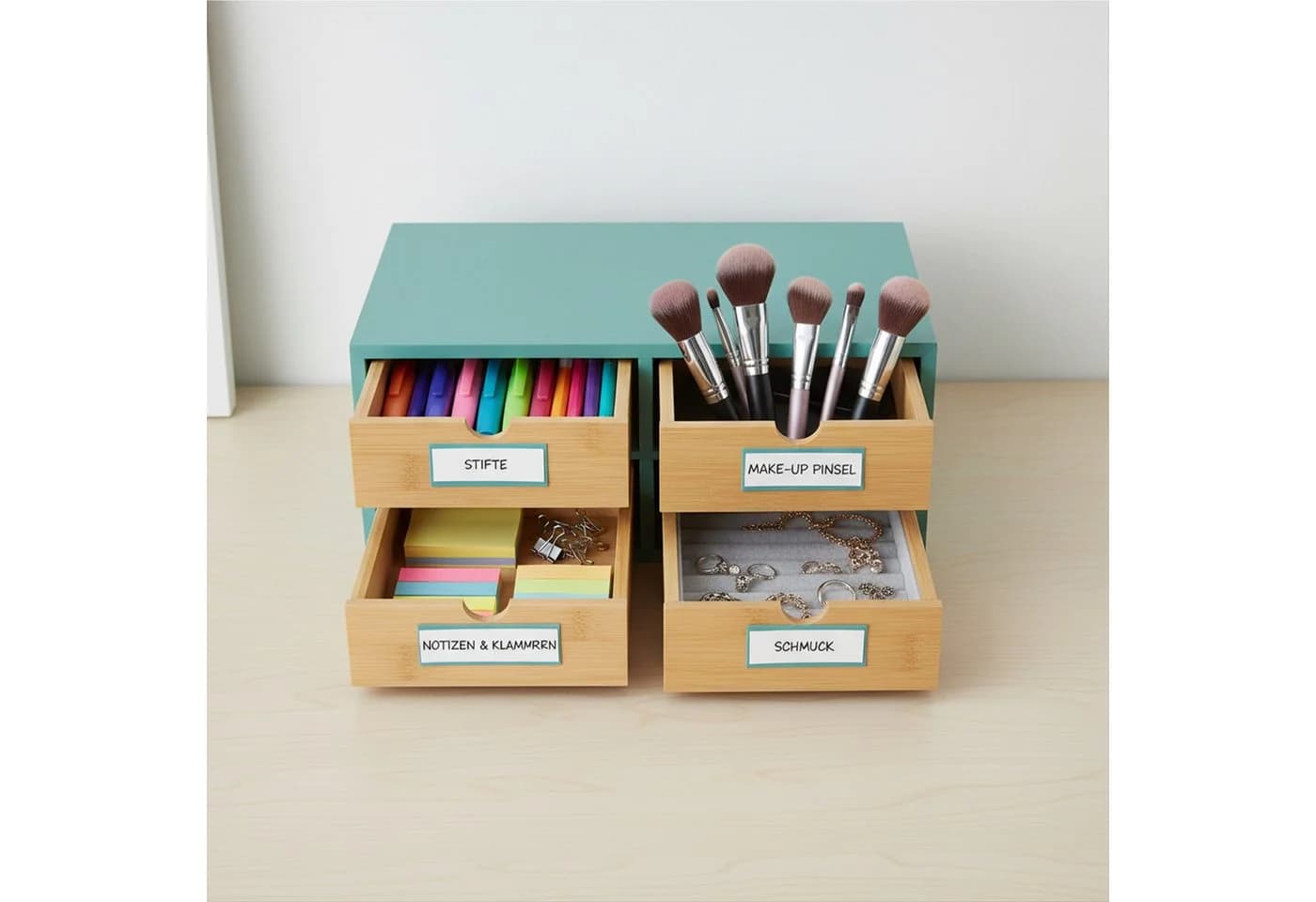 relaxdays Schreibtisch Organizer 4 Schubladen Bambus - Bild 3