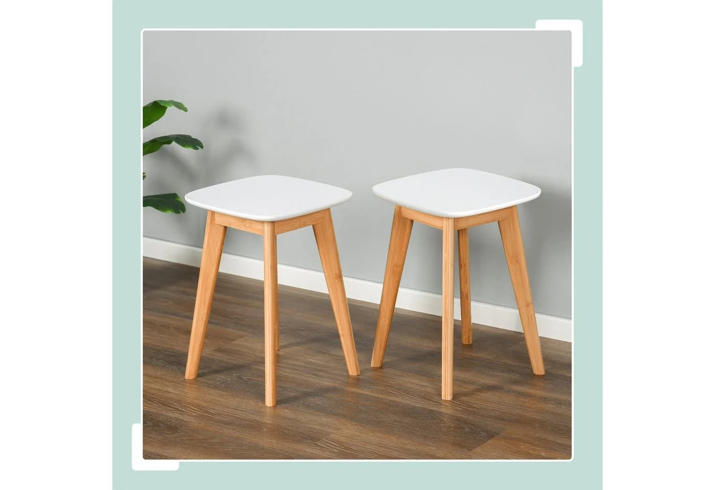 relaxdays Sitzhocker Esszimmerhocker im 2er Set Bambus Weiß