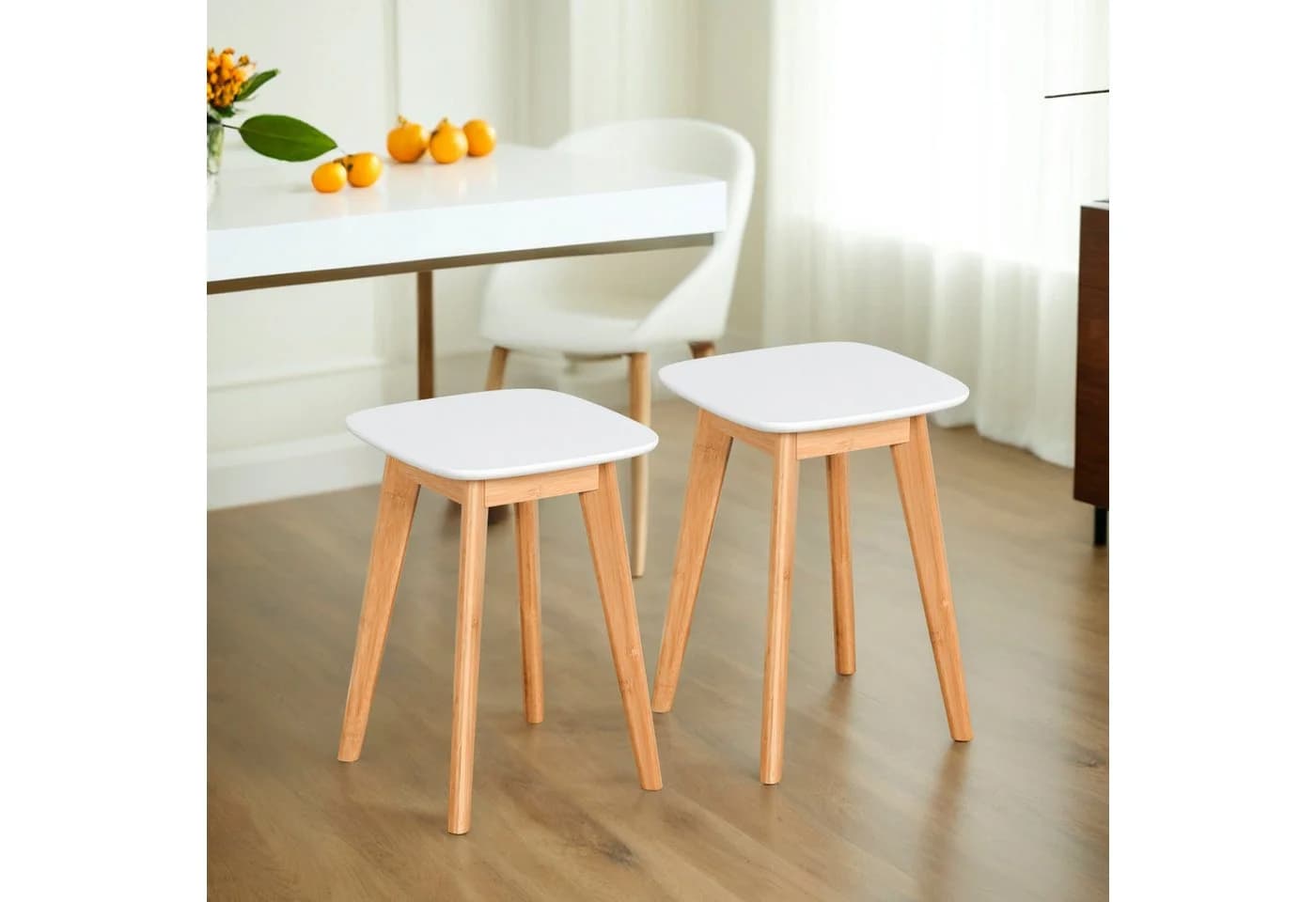relaxdays Sitzhocker Esszimmerhocker im 2er Set Bambus Weiß - Bild 3