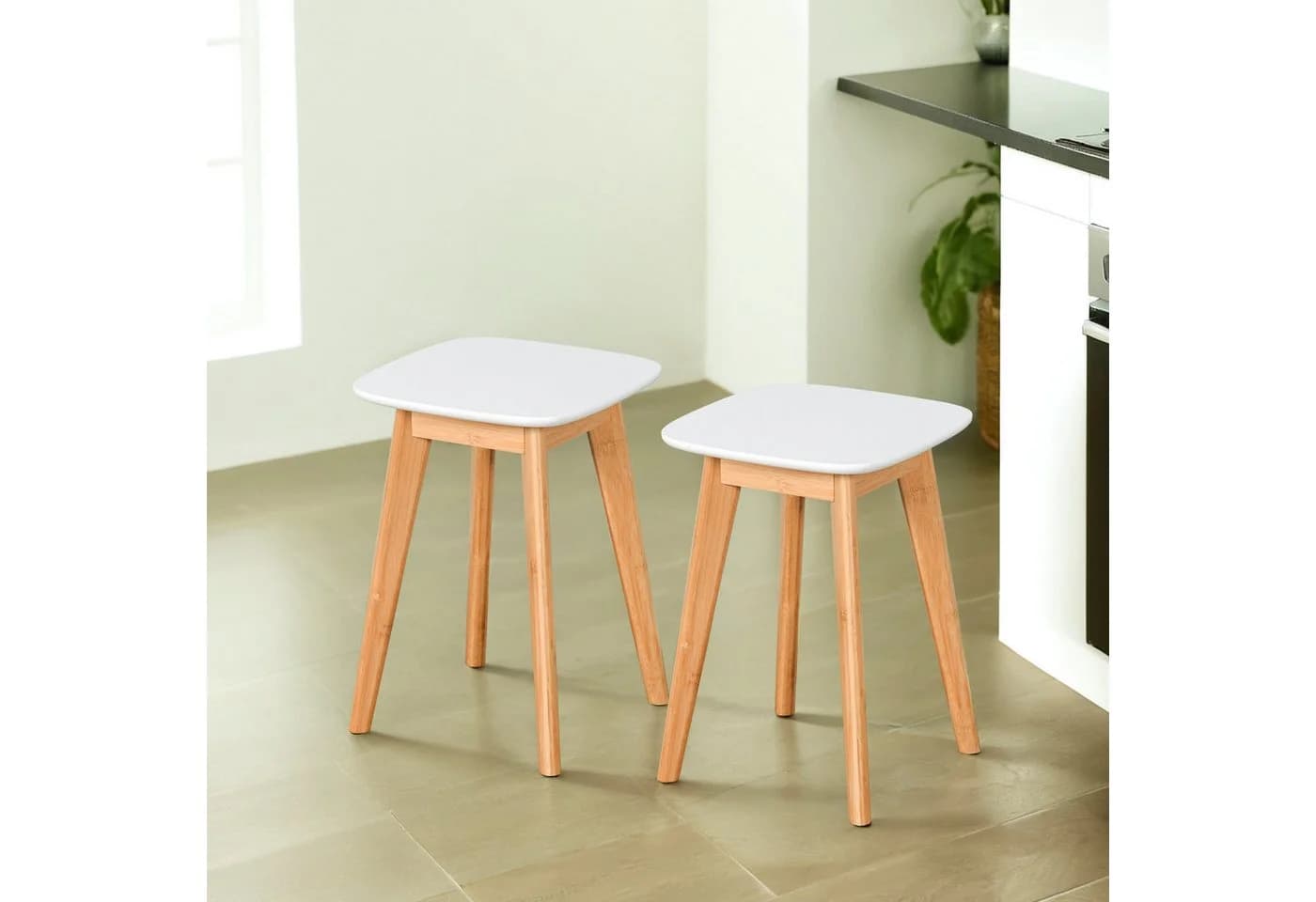 relaxdays Sitzhocker Esszimmerhocker im 2er Set Bambus Weiß - Bild 5