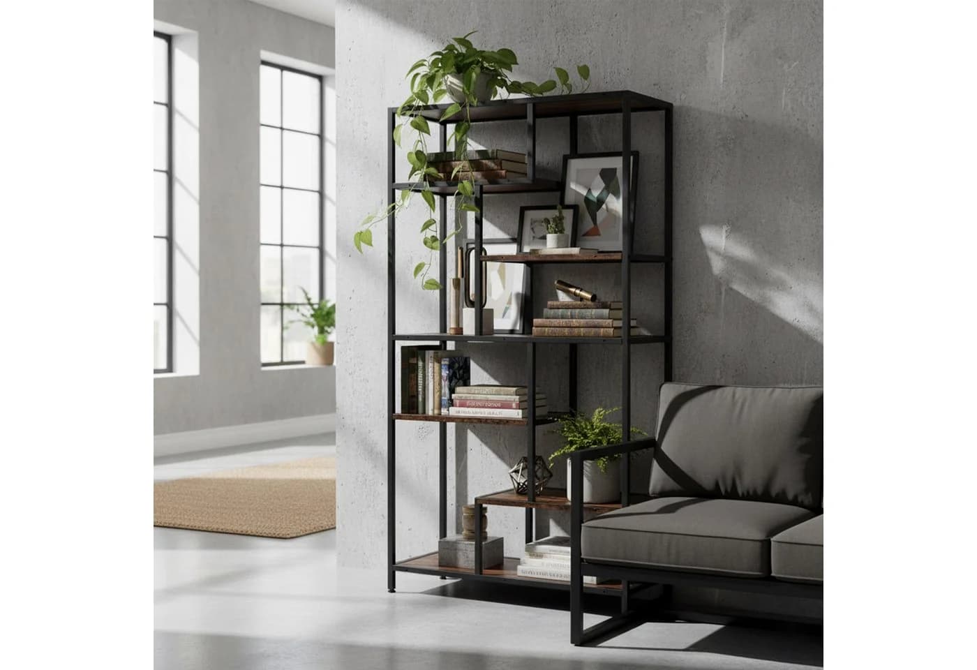 relaxdays Bücherregal Industrial Braun Schwarz