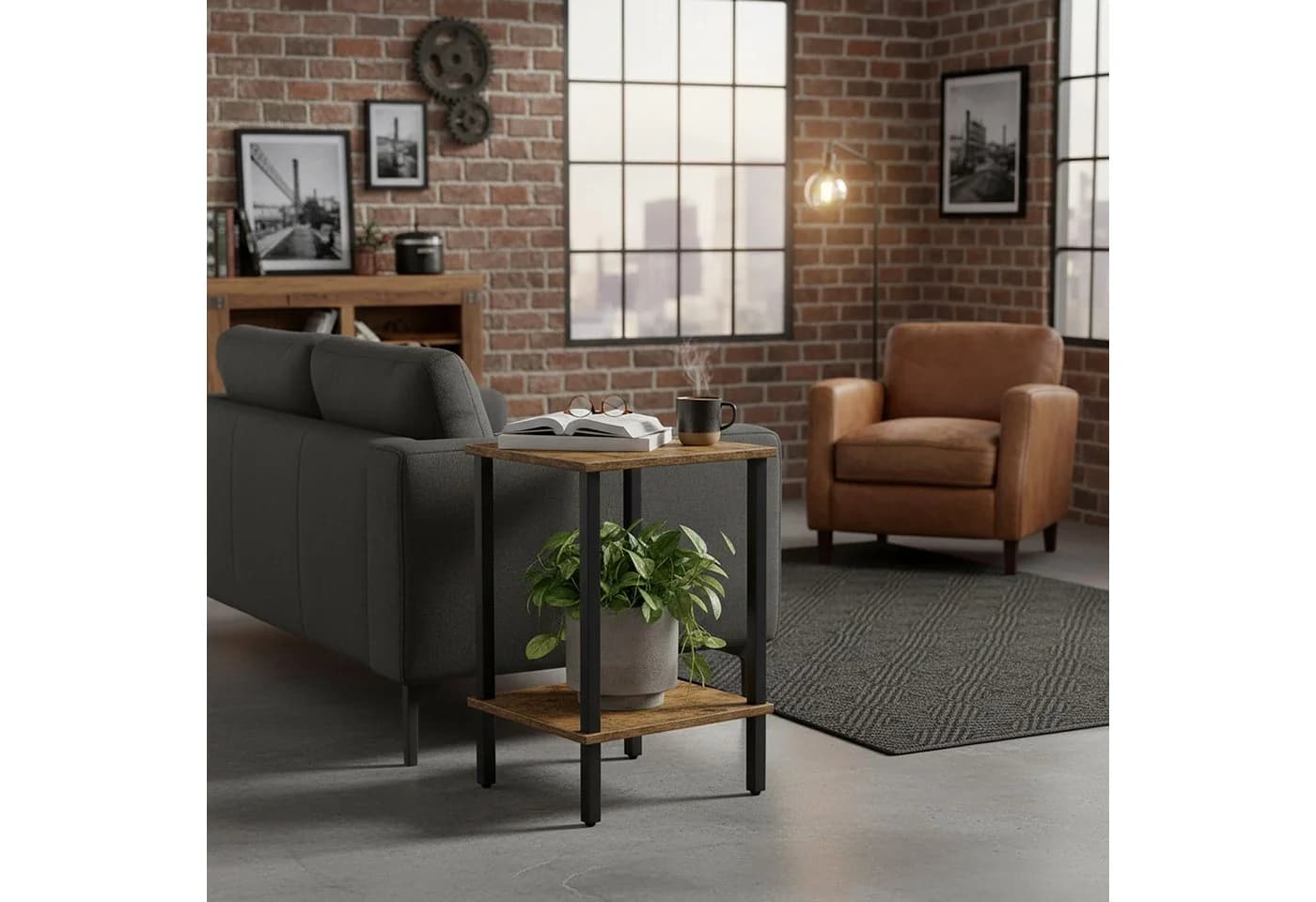 relaxdays Beistelltisch Industrial 2 Ebenen Braun Schwarz - Bild 5