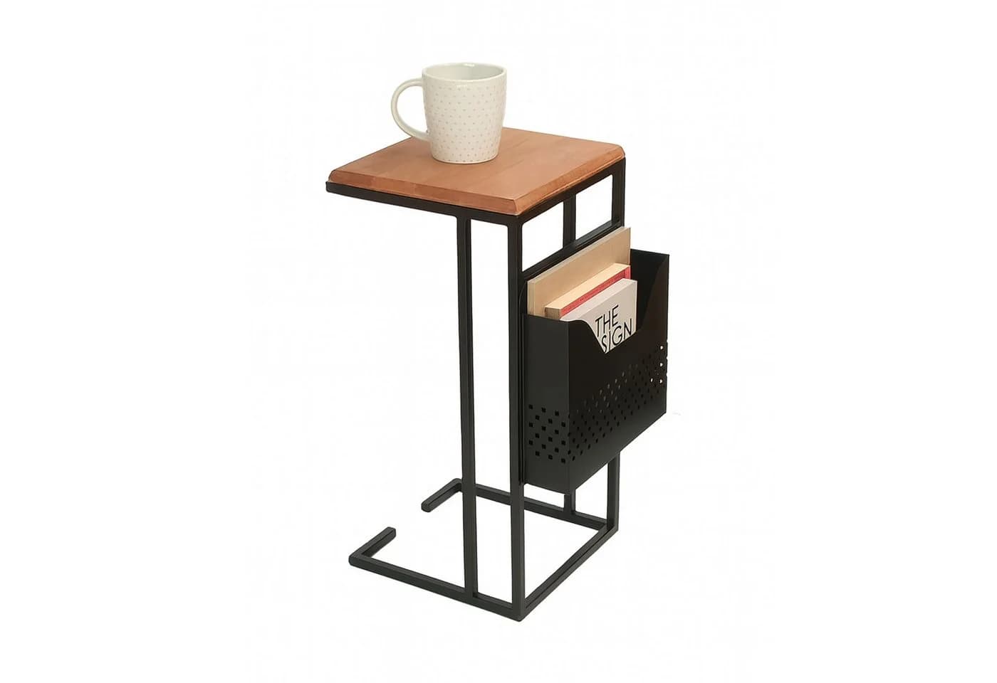 RELAXDAYS Beistelltisch C-Form mit Zeitungsablage Braun/Schwarz - Bild 2
