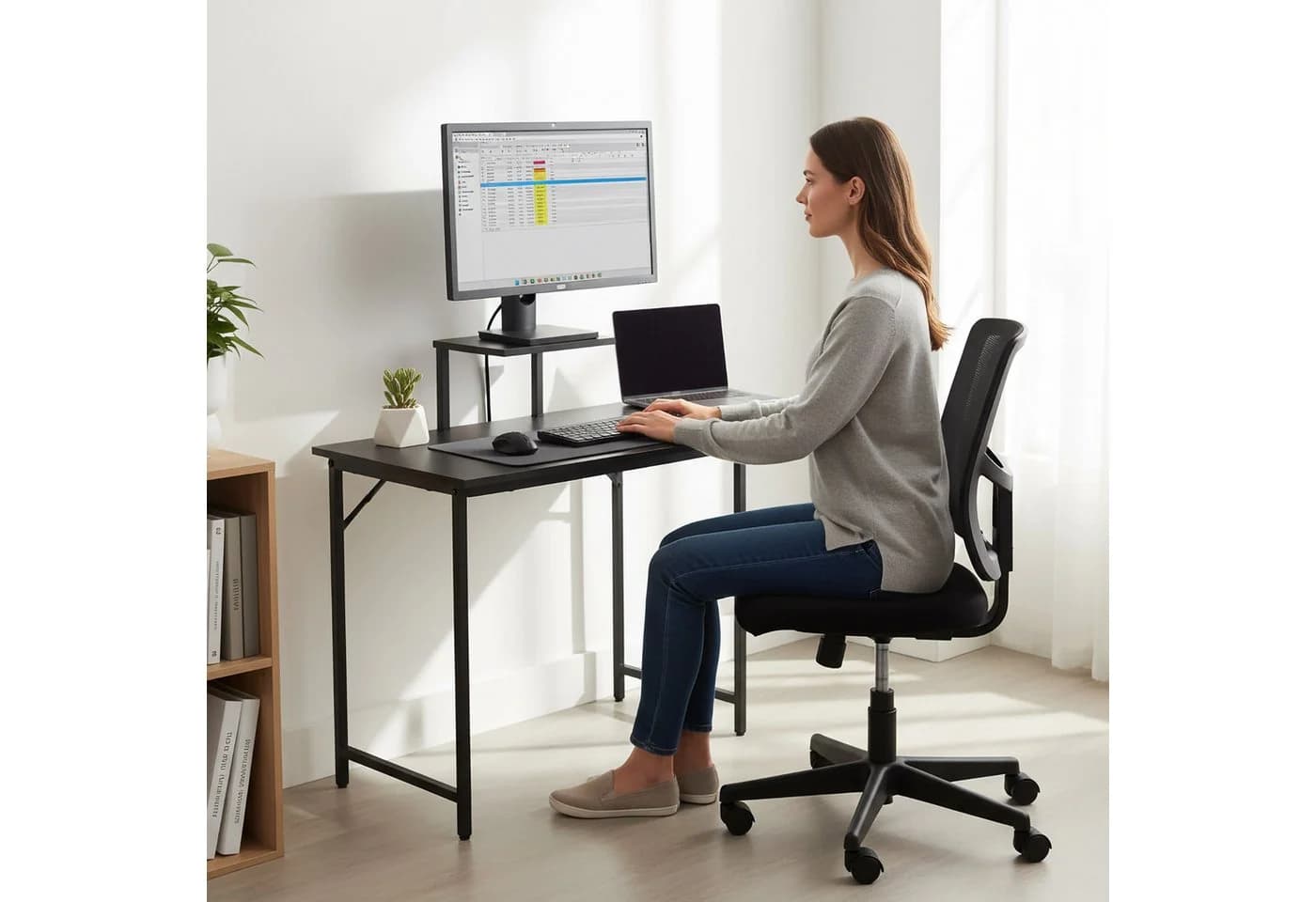 relaxdays Computertisch mit Monitoraufsatz - Schwarz - 80x40x75 cm - Bild 3