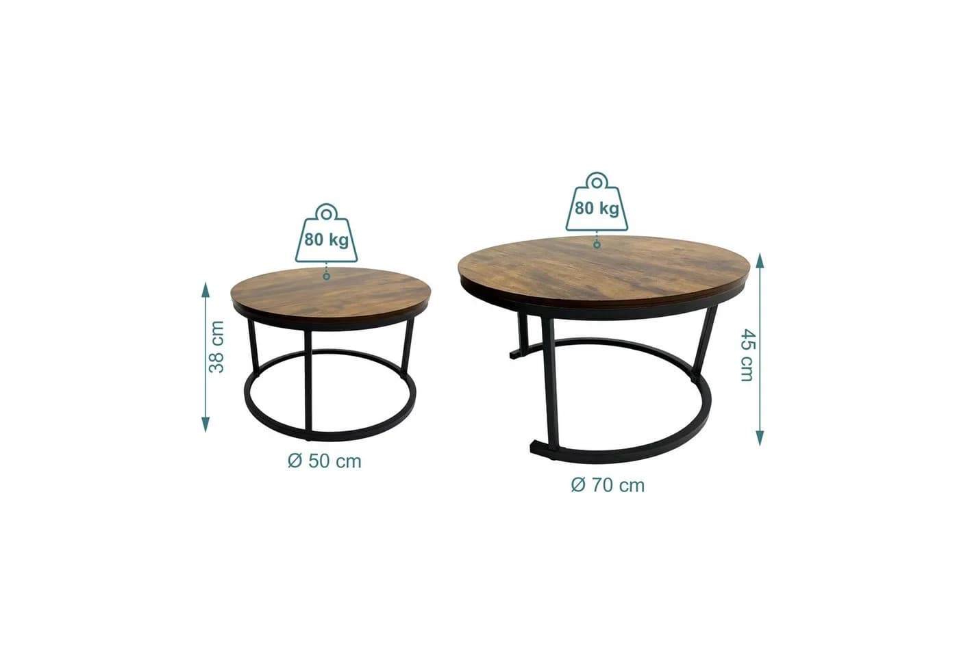relaxdays Satztisch 2er Set Industrial Design Braun/Schwarz - Bild 4