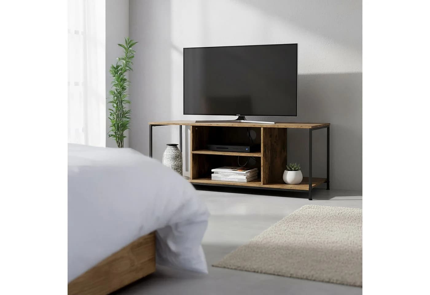 relaxdays TV-Bank TV Lowboard 4 Fächer Braun Schwarz - Bild 3