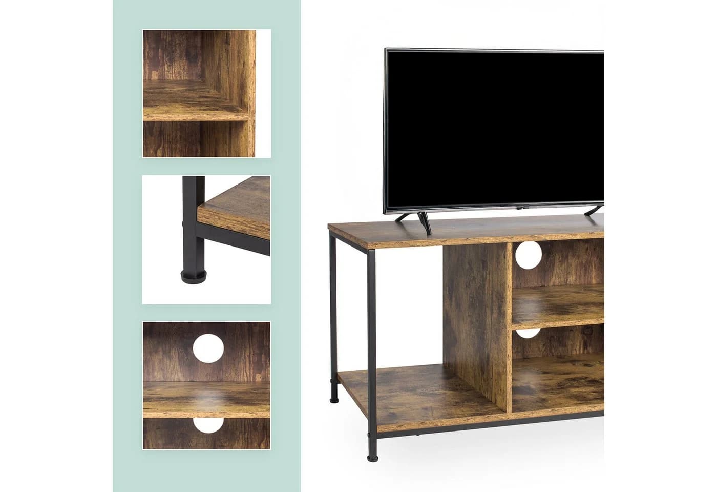 relaxdays TV-Bank TV Lowboard 4 Fächer Braun Schwarz - Bild 5