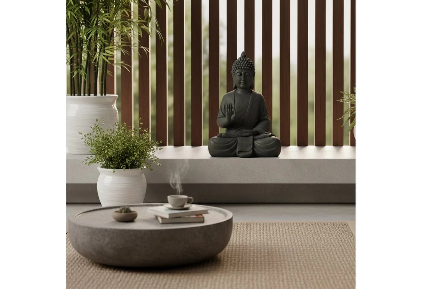 relaxdays Buddha Figur 52 cm - Polyresin Stein-Optik Anthrazit - Bild 3