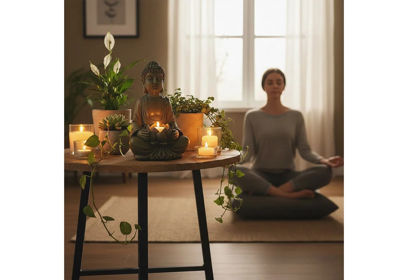 relaxdays Buddha Figur 30 cm mit Lotusblume - Bronzeoptik