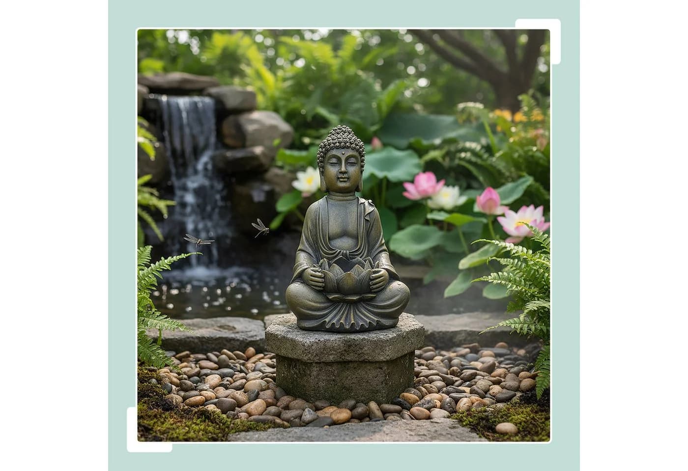 relaxdays Buddha Figur 30 cm mit Lotusblume - Bronzeoptik - Bild 3
