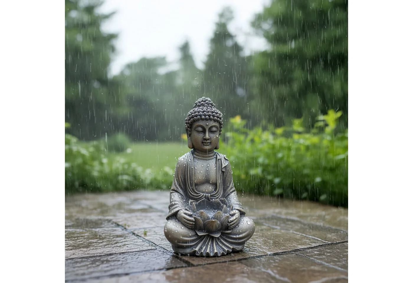 relaxdays Buddha Figur 30 cm mit Lotusblume - Bronzeoptik - Bild 5