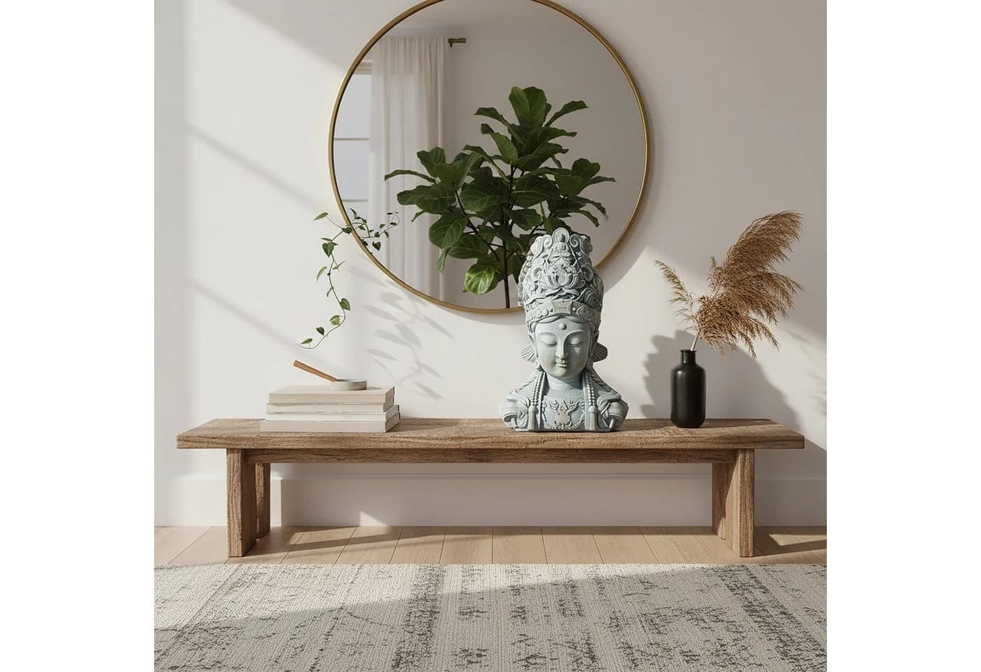 relaxdays Buddha-Büste 44 cm Polyresin Steinoptik Beige/Grau