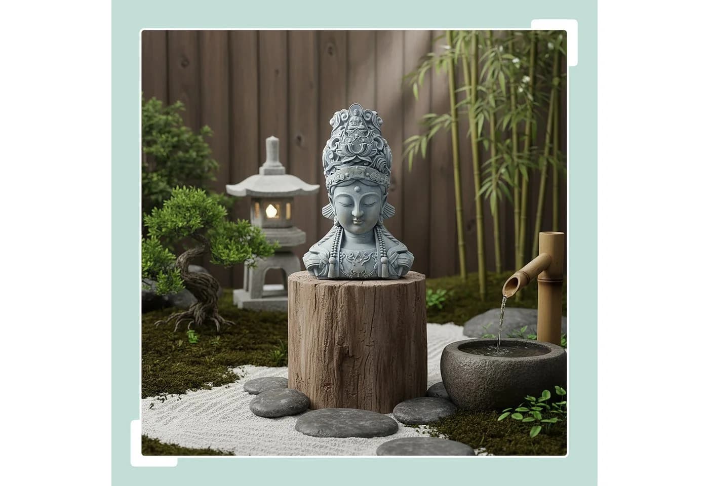 relaxdays Buddha-Büste 44 cm Polyresin Steinoptik Beige/Grau - Bild 3
